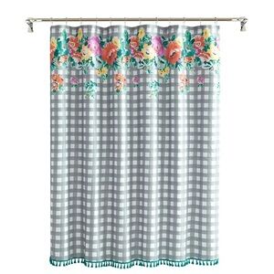 🌺 New Pioneer Woman Sweet Romance Blossom Gingham “Checkered” Shower Curtain